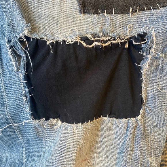 Handmade silver patch jeans size 34 mens STRAIGHT - Picture 3 of 5